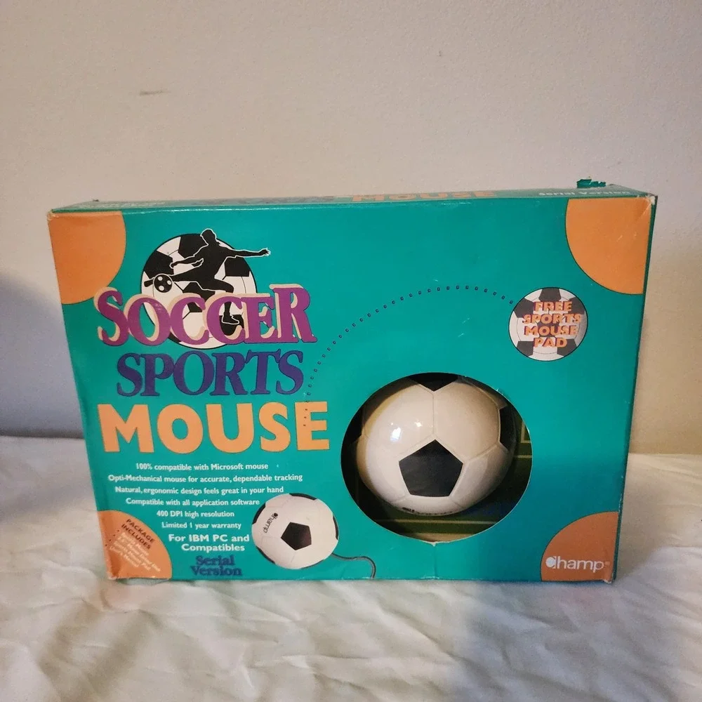 Vintage IBM Soccer Sports Computer Mouse And Pad
